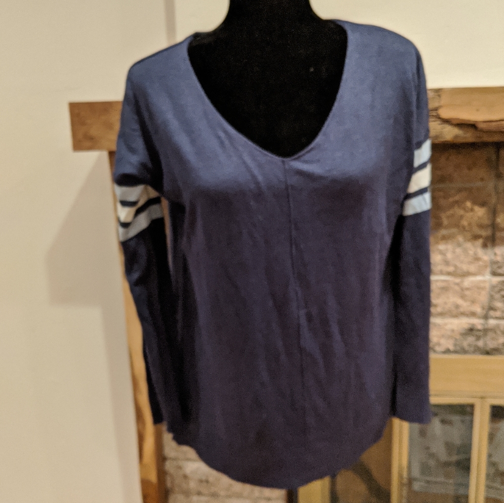 V-neck blue sweater